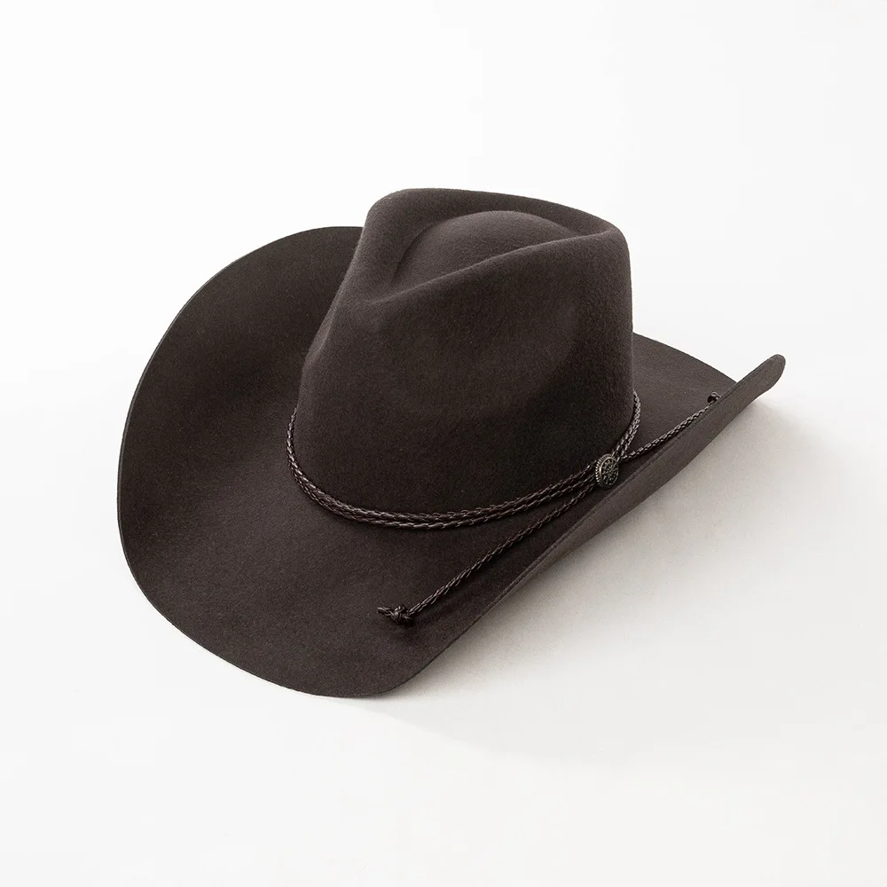 USPOP westerse wolvilt cowboyhoed voor dames, brede rand Fedora met PU-touw strik, herfst winter warme mode hoed - afbeelding 1