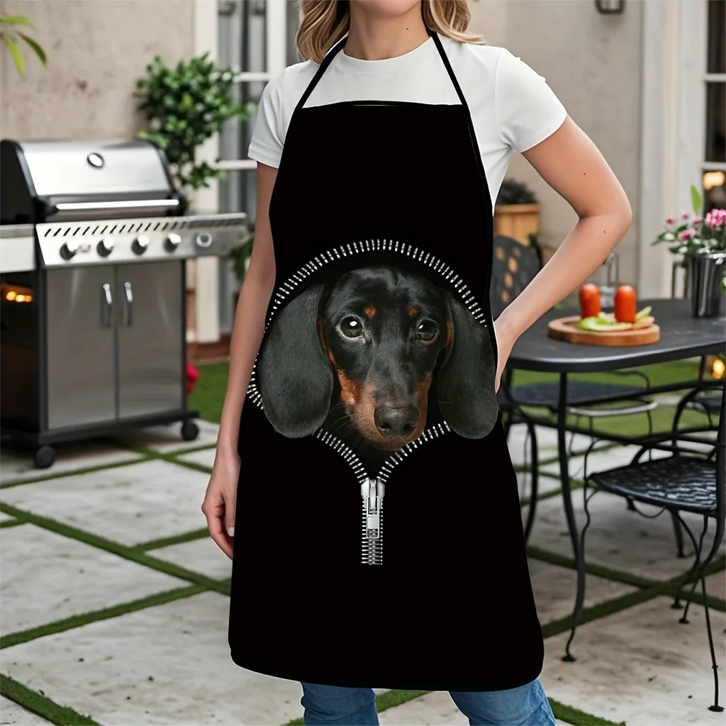 Cute Dog Face Print Apron for Kitchen Cooking Baking BBQ Picnic Gift for Pet Lovers