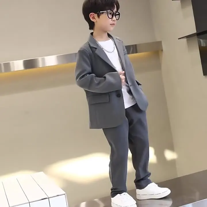 Suits for Teen Kids Spring Autumn Long Sleeve Casual Blazer Jacket Trouser 2pcs School Uniform Boys Clothes Set Children Cosutme