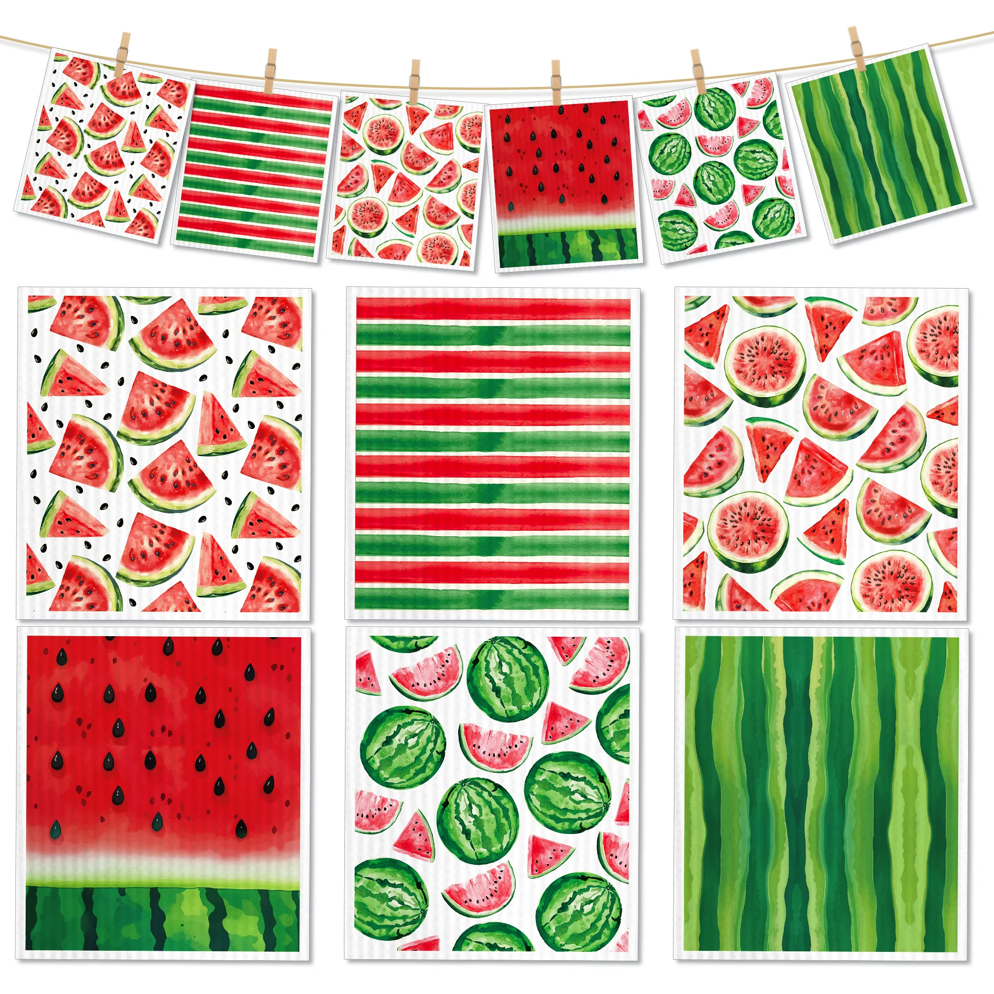 1PC Summer Watermelon Print Reusable Swedish Dishcloths Wood Pulp Cotton Absorbent Kitchen Dish Rag Household Cleaning Wipes