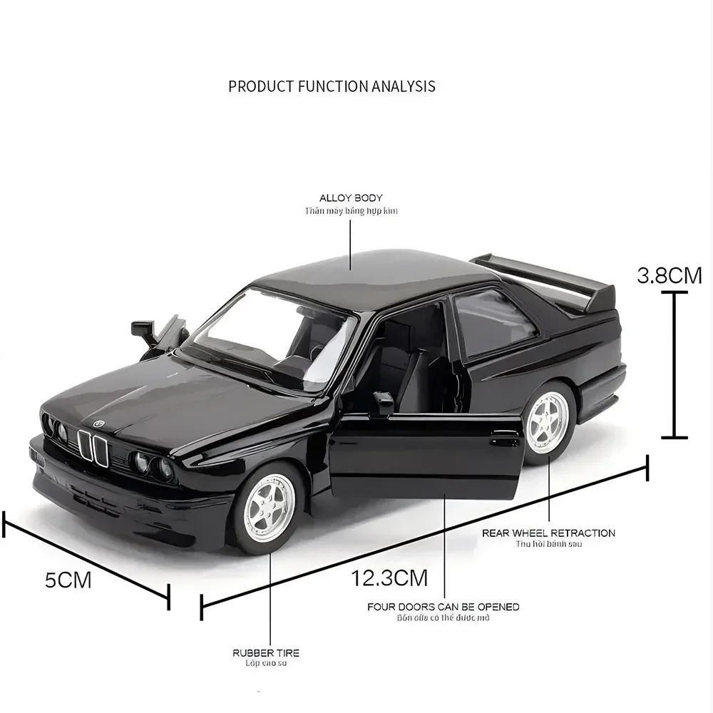 BMW-おもちゃの車のモデルm3 1987合金,金属製のダイキャストのおもちゃの車,本物の絶妙な,インテリアを引き戻す,2つのドアが開いている,子供へのギフト,1:36