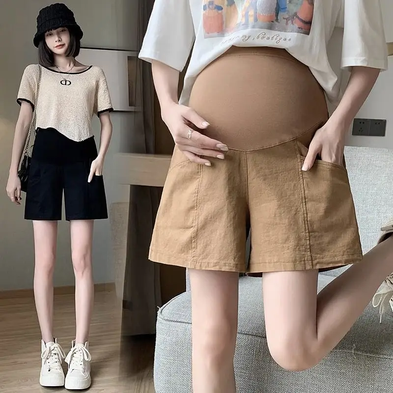 Summer Cotton Hemp Pregnant Women's Thin Money Fifth Pants Shorts Casual Loose Wide Leg Pants Pregnant Pregnant Mother Shorts