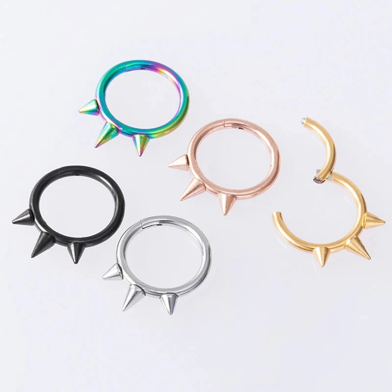 1PC Punk Spiked Septum Ring Nostril Piercing Surgical Steel Nose Clicker Segment Hinged Nose Rings Hoop 16G Cartilage Earring