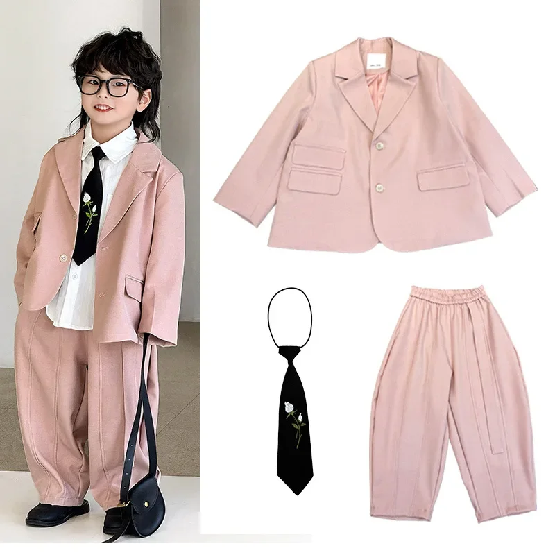 

Trendy Formal Birthday Weddings Outfits for Children Boys Suit 2025 Spring Loose Blazer Pants 2Pcs Teens School Kids Clothes Set