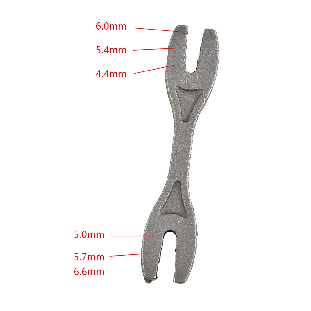 Motorcycle Spoke Tightening Wrench 6 in 1 With Heat Treated Steel Body and Six Open End Sizes for Reliable Spoke Nut Engagement