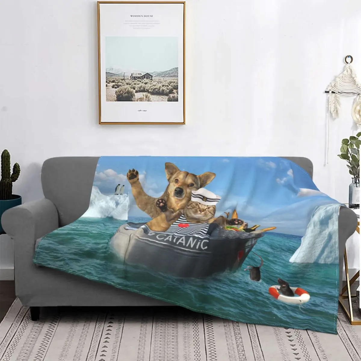 Funny Sailor Dog Cat Knitted Blanket Catanic Among Flannel Throw Blankets Home Couch Personalised Soft Warm Bedspreads