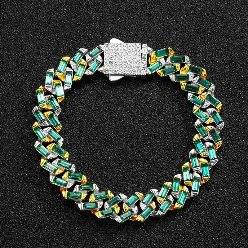 New Dog Collars Bling 13mm Green Stone Diamondd Cuban Chain Cat Necklace Gold Silver Color Pet Jewelry Accessories