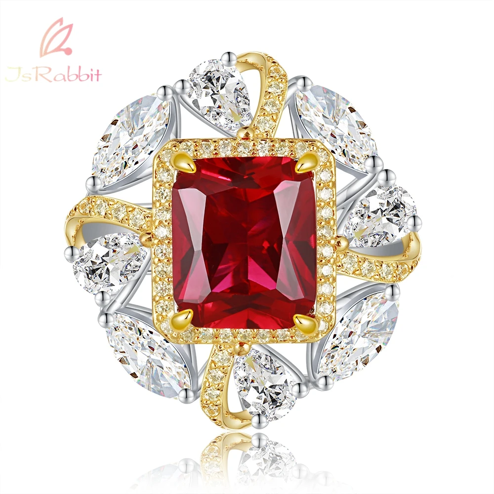 

IsRabbit 18K Gold Plated Radiant Cut 8CT Lab Grown Ruby Vivid Red Sapphire Faceted Gemstone Ring Vintage Jewelry Drop Shipping