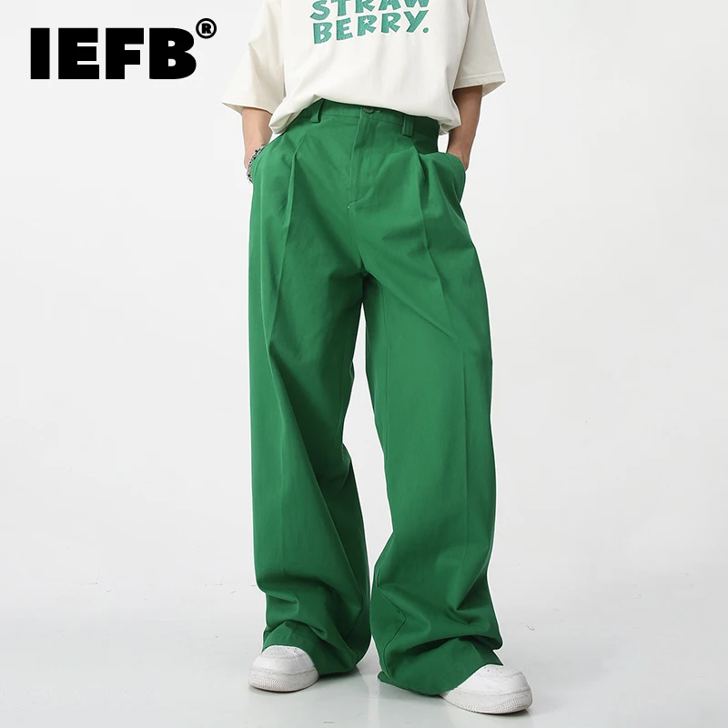 IEFB Spring Summer New Korean Men\'s Casual Pants Trendy Solid Color Loose Straight Wide Leg Trousers Pocket 2023 Tide 9A7922