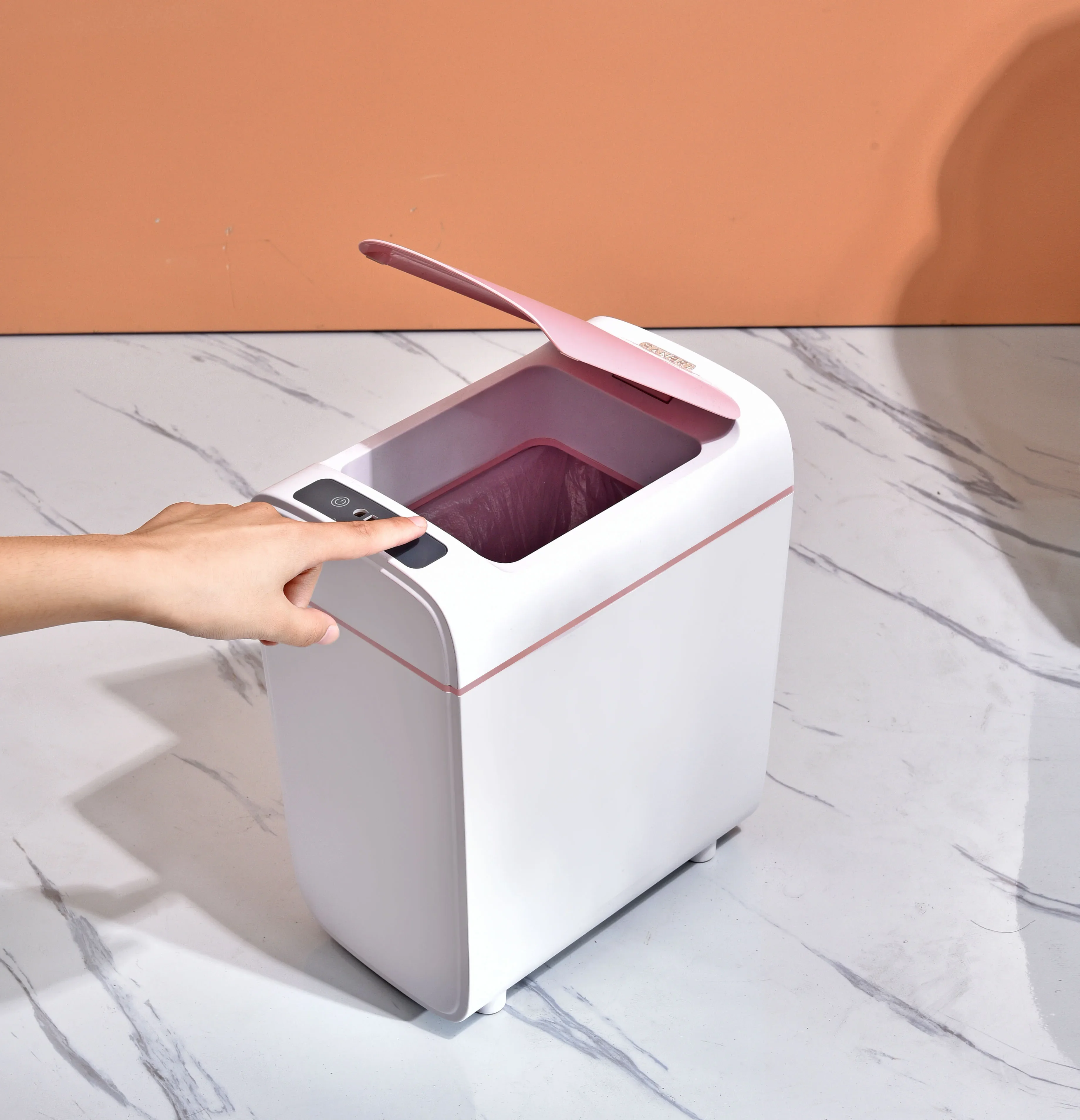 High Quality Intelligent Automatic Touch Free Rectangular Rechargeable Dustbin Smart Waste Bins Trash Can Pink Stylish Space USB