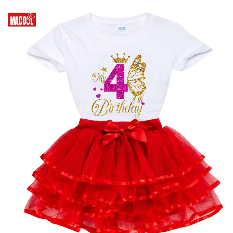 Menina camisa de aniversário borboleta meninas roupas tutu conjunto festa de aniversário camisa meninas crianças vestido terno 5th 6th 7th 4th 3 anos de idade terno