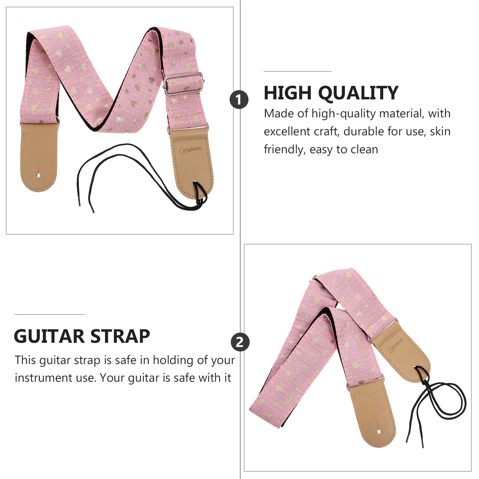 

1Pcs Stylish Guitar Strap in Pink Heavy-Duty Craftsmanship Fits Electric Acoustic Bass Guitars Comfortable Adjustable Universal