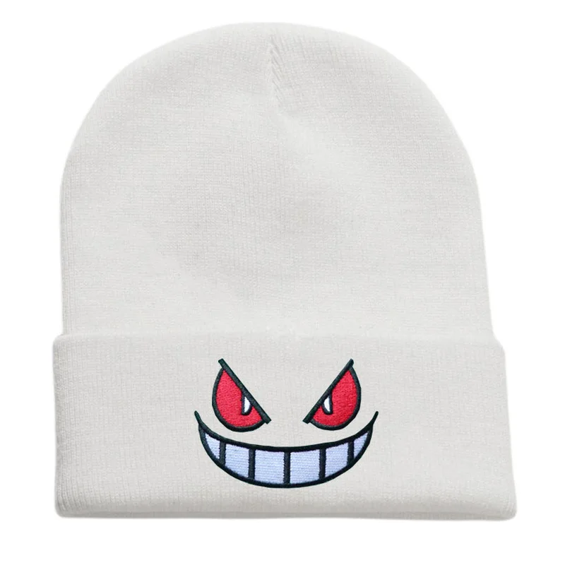 Anime Cap Cartoon Gengar Headgear Big Mouth Red Eyes Embroidery Autumn And Winter Knitted Hat Hoodie Warm Hat