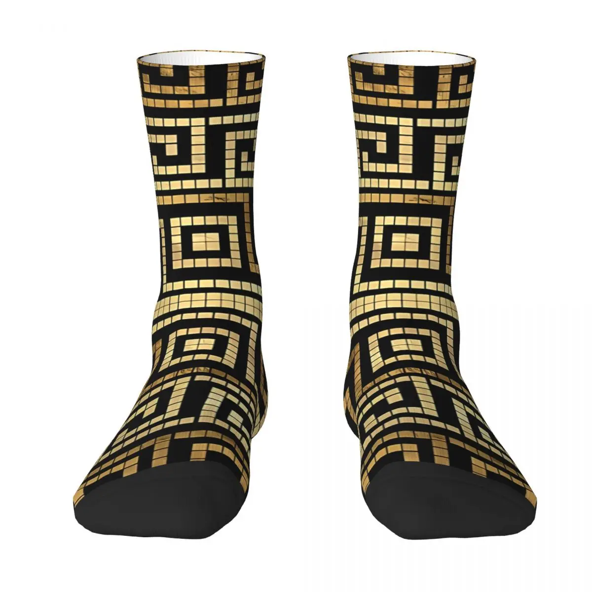 Mosaic Black And Gold Greek Key Ornament Meander Socks Shopping 3D Print Boy Girls Mid-calf Sock