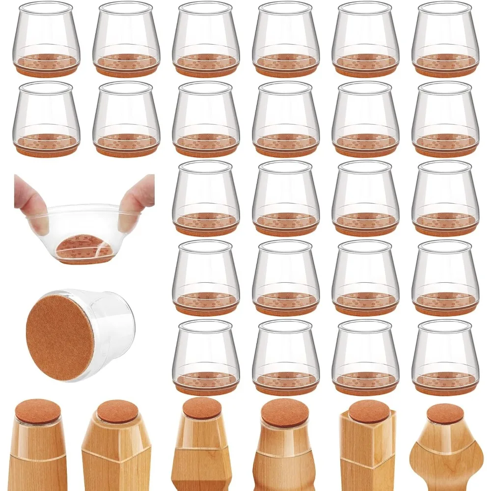 

24Pcs Silicone Chair Leg Floor Protectors, Felt Furniture Pads for Hardwood Floors, Rubber Chair Leg Protectors for Hardwood Flo