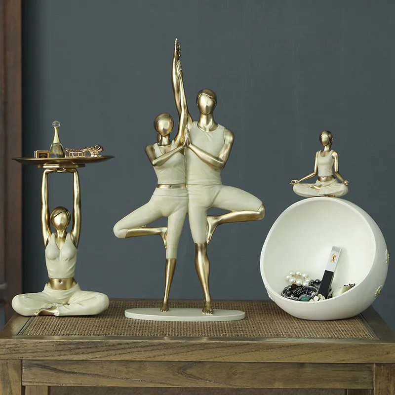Meditation Pose Figurine with Decorative Tray, Luxury Desktop Organizer for Jewelry, Prosperity Home Accent and Gift Idea