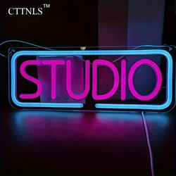 Studio Neon Sign Pink Blue LED Wall Art for Music Photo Studio Home Bar Cafe Decor Creative Business Lighting Vibrant Ambiance