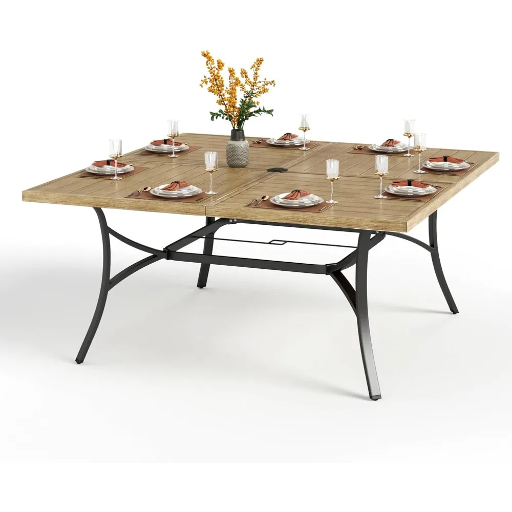 

Большой уличный стол для патио на 8 человек, 60-дюймовый квадратный металлический стальной стол с регулируемым отверстием для зонта 1,57–1,9 дюйма, мы