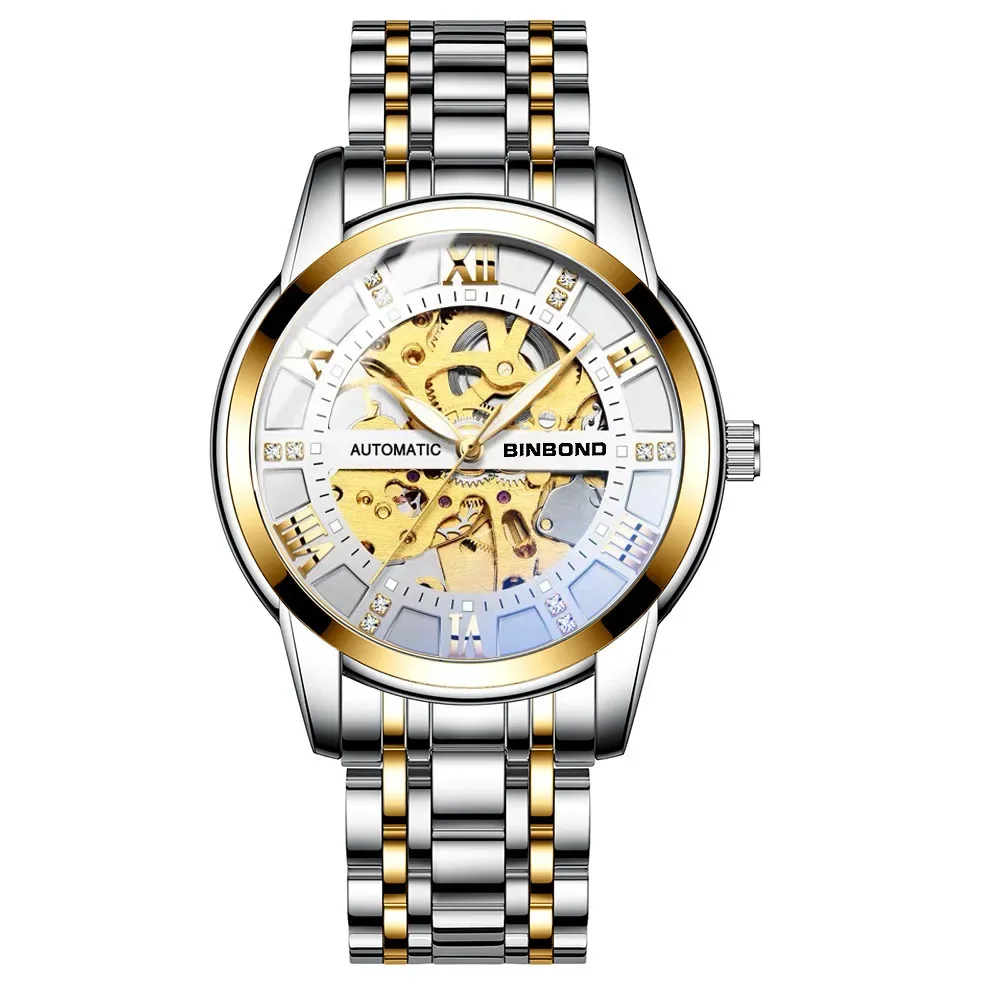 Binbang watch men's automatic mechanical watch hollow luminous waterproof simple fashion trend men's watch