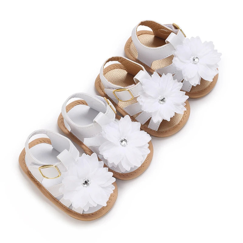 0-18M Baby Summer New Girl Sandals Flower Decoration Anti slip Rubber Soft Sole Flat Shoes First Walking Shoe