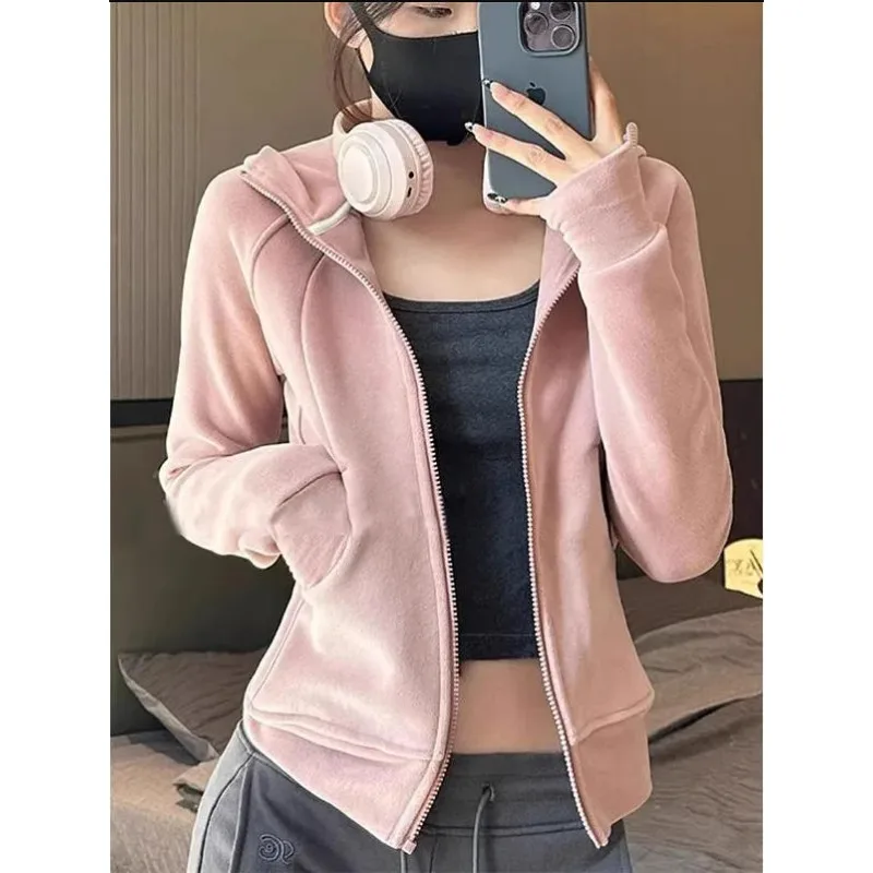 Autumn Winter New Fashion Long Sleeve Solid Hoodies Sweatshirts Cardigan Women\'s Clothing Pockets Loose Drawstring Zipper Tops