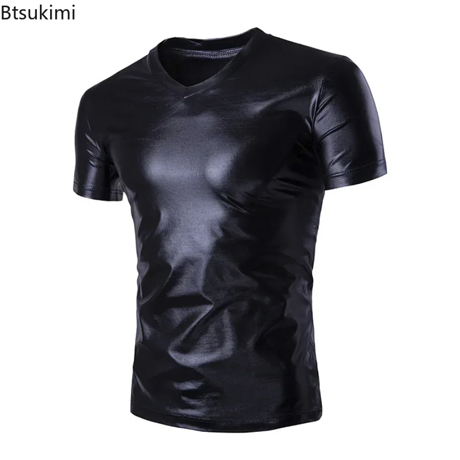 2026 Men's Nightclub Wear Tshirt Sexy Disco Party Stage Prom Tshirts for Men V Neck Tee Shirt Homme Party Performance Costumes