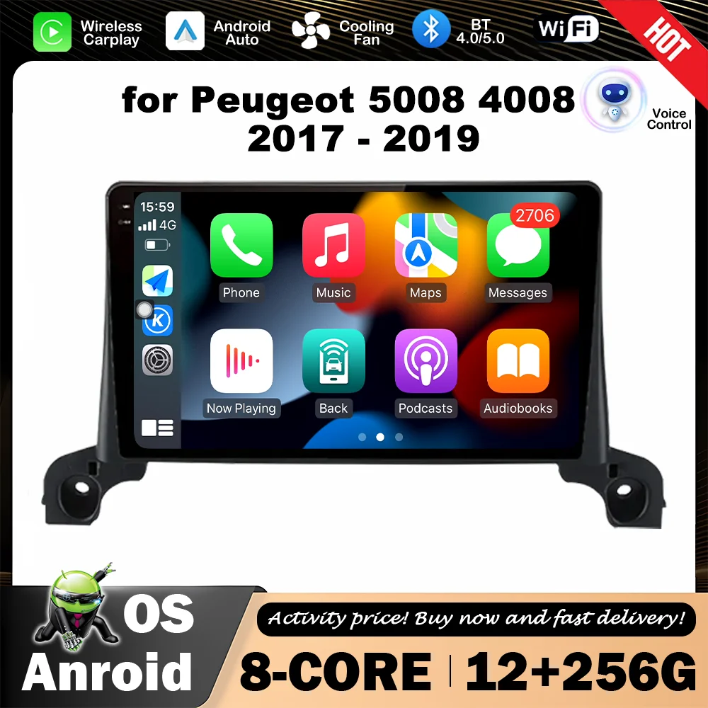 

9 inch Android OS Car Audio Player Wireless Carplay Bluetooth 4G DSP Stereo GPS Navi No 2 din for Peugeot 5008 4008 2017 - 2019