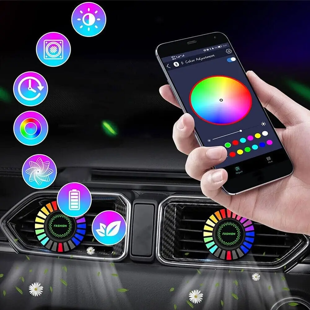 Car Atmosphere Light 3D Pickup RGB Voice Control Rhythm Car Atmosphere Light Music Car Air Outlet Aromatherapy Round