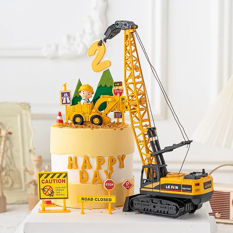 Baumaschinen-Kuchenaufsatz: Bagger, Kräne, Bulldozer für Jungen, 1. Geburtstag, Party-Thema, Kuchendekoration, Zubehör – Detail 2