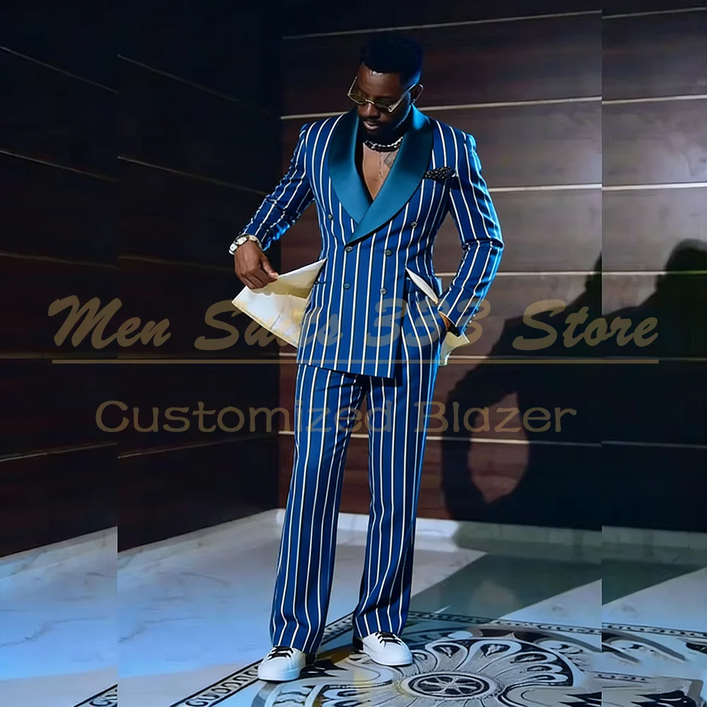 

Luxury Men's Suits Sets Elegant Double Breasted Shawl Lapel Regular Length Blazer Customized Front Split 2 Piece Jacket Pants