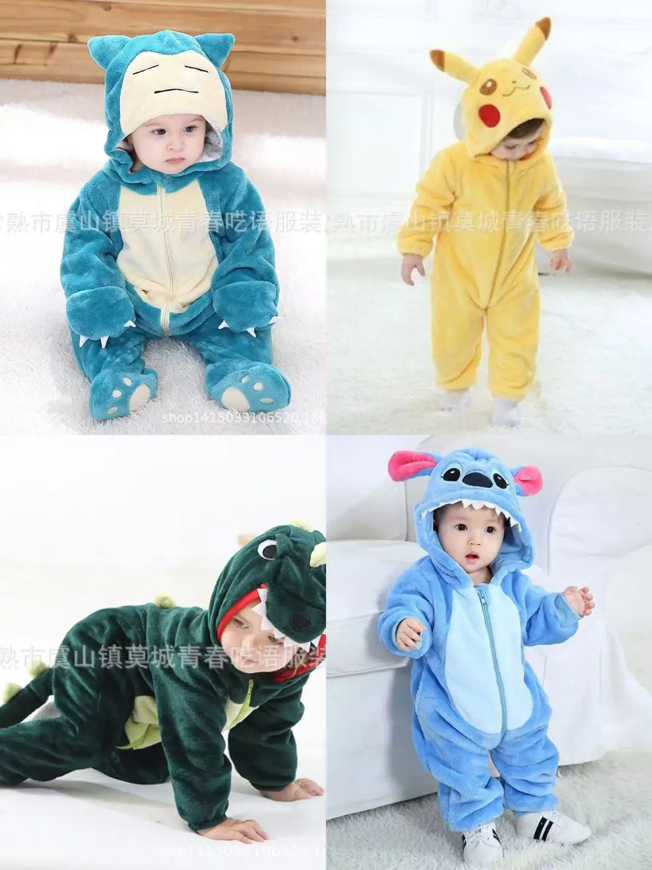 Anime Newborn Baby Cosplay Climb Bodysuit Infant Pikachu Dinosaurs Role Play Flannel Protective Jumpsuit Halloween 0-3 Years Cos