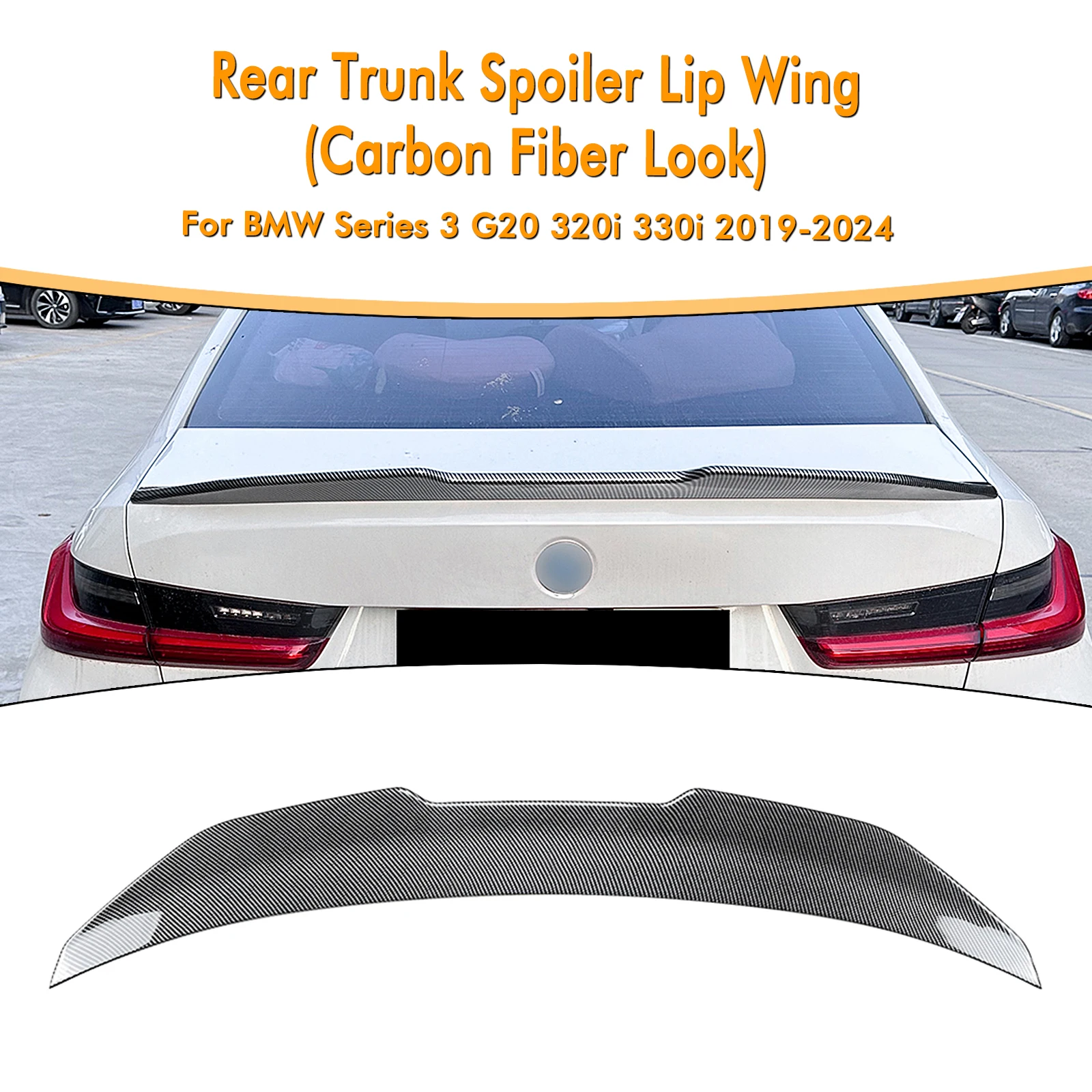 

For BMW 3 Series G20 320i 325i 330i G80 M3 2019-2024 PSM Style Rear Trunk Spoiler Wing Carbon Fiber Look/Gloss Black Tail Lip