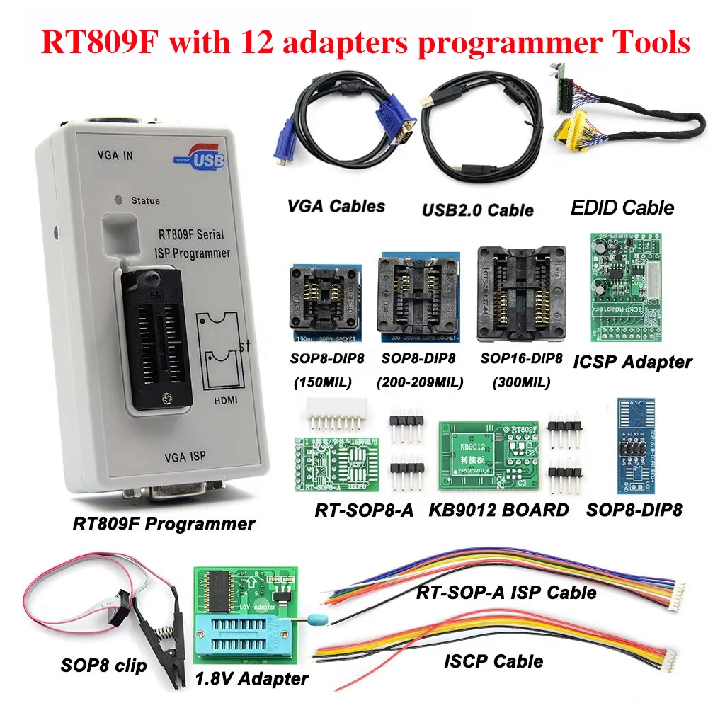 

RT809F ISP eeprom programmer with12 adapters Lcd Usb Chip Car Repair Tools 24 25 93 Serise IC burner burner RT809