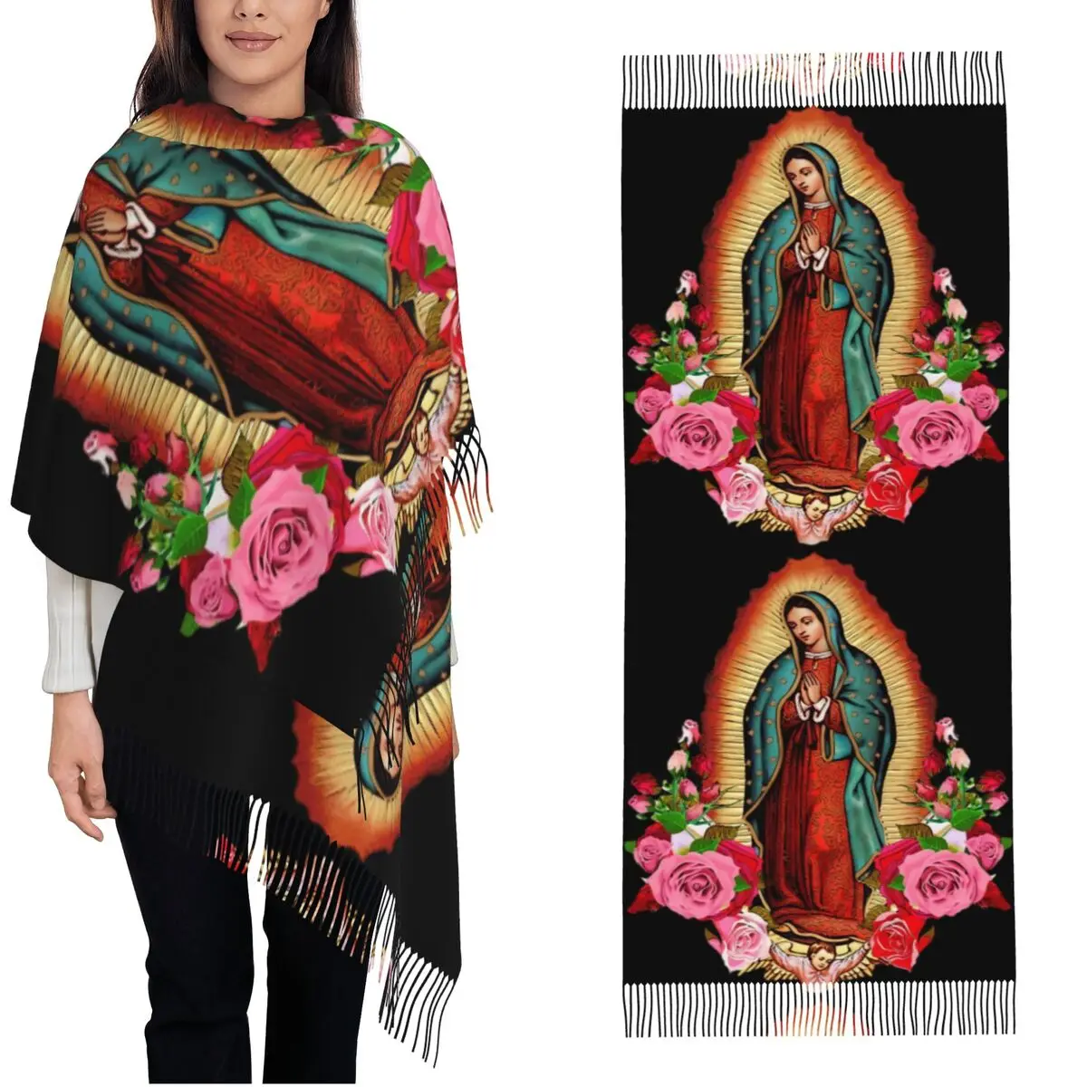 Our Lady Of Guadalupe Virgin Mary Scarf for Womens Winter Warm Shawl Wrap Long Shawl Scarf for Ladies