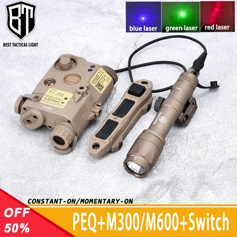 WADSN PEQ15 LA-5B Red Green Blue Dot Sight Laser Hunting Airsoft Accessory M600 M300 Flashlight Dual Function Pressure Switch