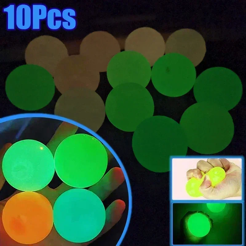 

1/10Pcs Luminous Balls High Bounce Glow in the Dark Ball Sticky Wall Home Stress Relieve Toy Decompression Squeeze Toys Party