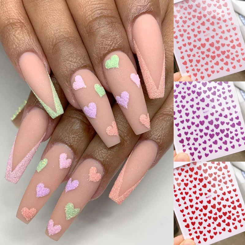 Блестящие наклейки для ногтей в форме сердца, мерцающие наклейки в форме сердца для Дня Святого Валентина, дизайн ногтей, 3D аксессуары
