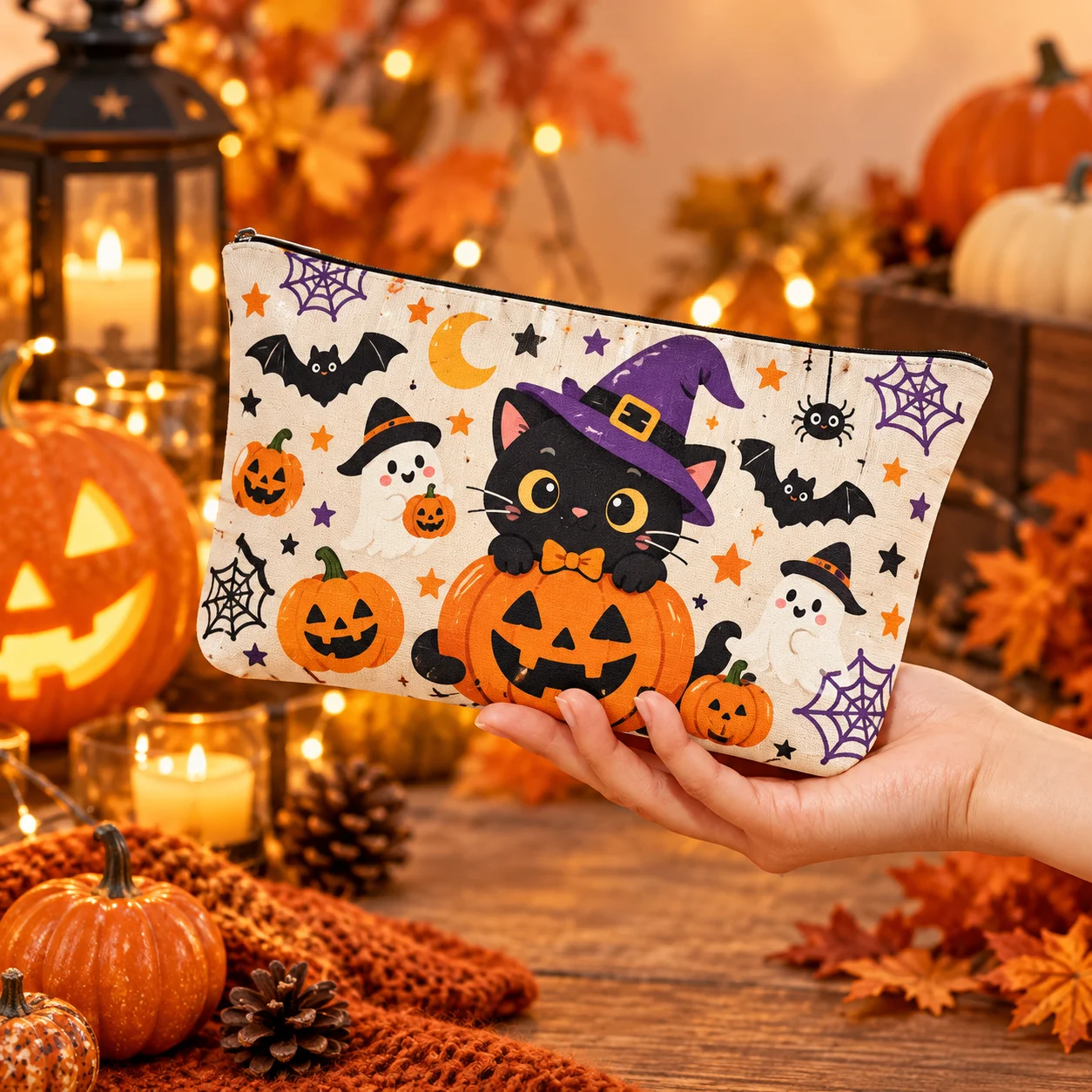 Customizable canvas makeup bag—can be personalized with your own photos, images, designs, logos, or names. Features a zipper clo