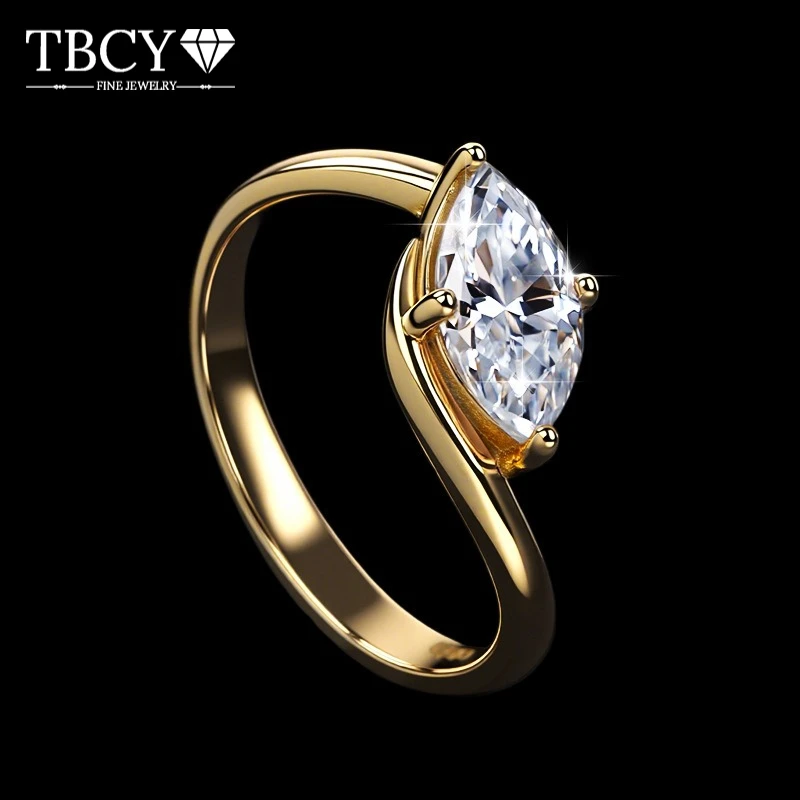 

TBCYD 1 карат с муассанитом огранки маркизы, стерлинговое серебро 925 пробы, белое позолоченное 18 карат для женщин, кольца на годовщину свадьбы, ювелирные изделия