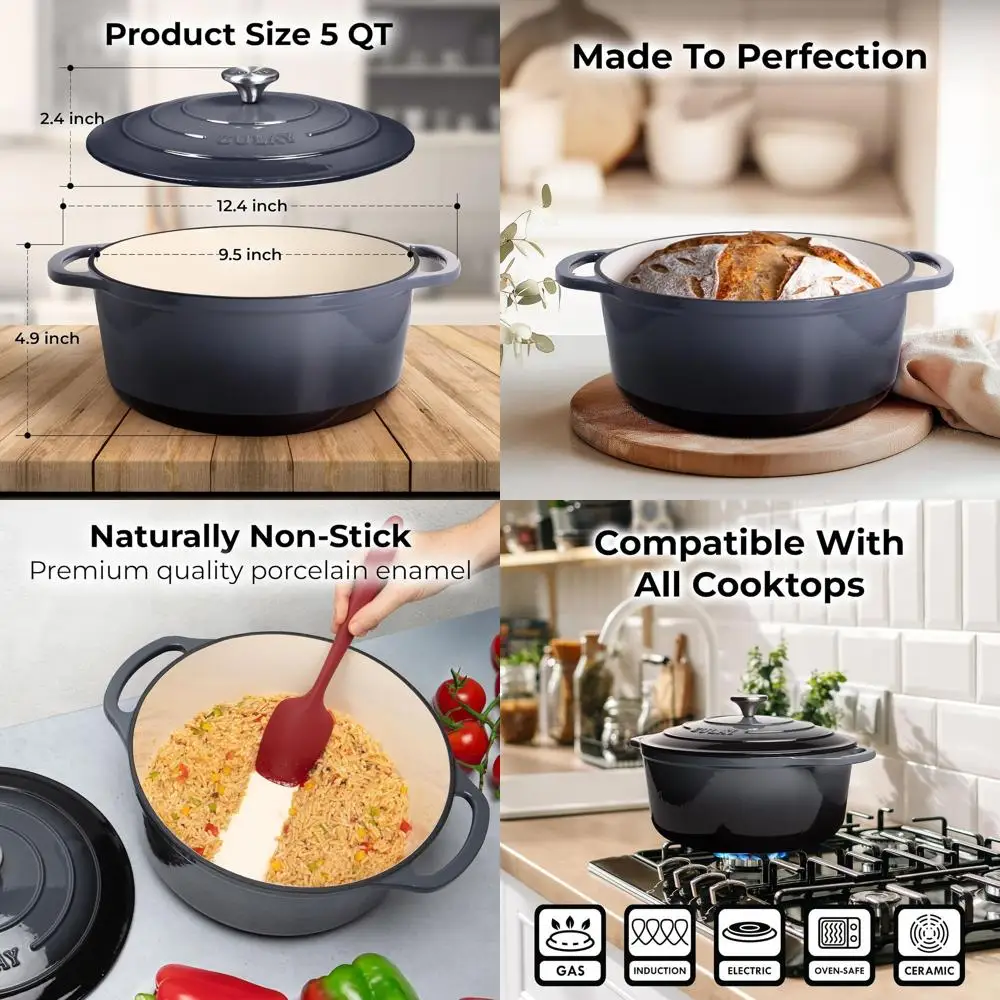 

Эмалированная чугунная жаровня, 5 кварт, выдерживает температуру до 500 градусов. ° F, Идеально подходит для выпечки хлеба, тушения, запекания и жарки, серый цвет