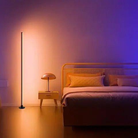 RGBIC LED Corner Floor Lamp, APP Remote Operated, Music Sync & Timing Design, Multi-use Light for Gaming Room Bedroom and E-Book Reading