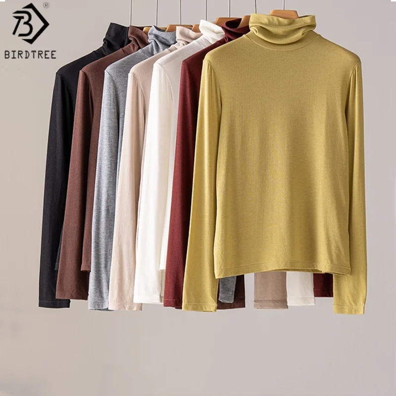 

Нижнее белье Birdtree из смесового хлопка, однотонное нижнее белье, женские топы с ворсовым вырезом и длинными рукавами, осенне-зимний пуловер 2025 T59038JF