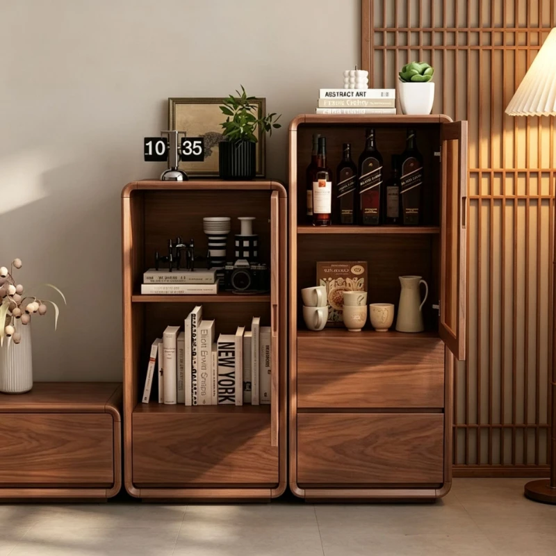 Solid wood windside cabinet, living room vertical cabinet, modern simple walnut glass door display cabinet, household storage