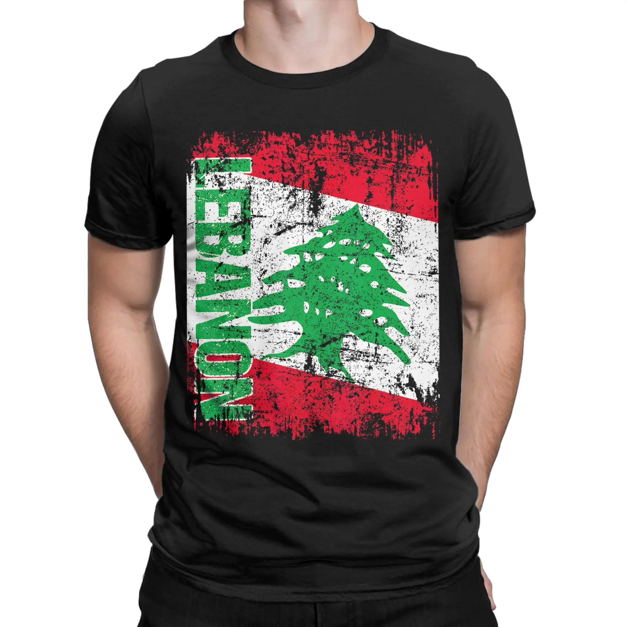 Vintage Distressed Lebanon Flag T-Shirt Summer  Cotton T-Shirts For Male Design Tshirt Short-Sleeve Classic Clothes