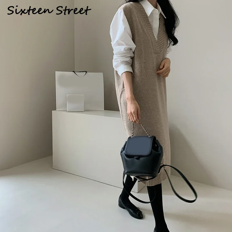 Autumn Sleeveless Long Knitted Dresses V-Neck Warm Soft Wool Sweater Female Fall Winter Knitwear Women Clothing Gray 1