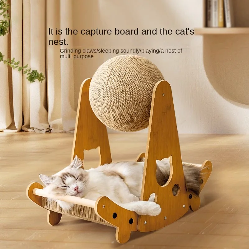 Wooden Cat Scratcher Sisal Cat Scratching Ball Wear-Resistant Grinding Paw Toy Scratch Board Solid Wood Scraper For Cats