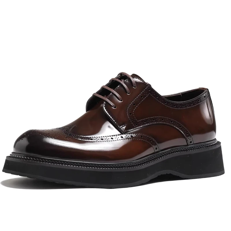 England Wine Red Carving Design Men's Dress Shoes Casual Thick Platform Height Increasing Shoes Genuine Leather Wedding Shoes