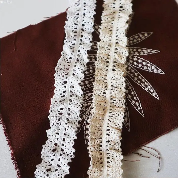 4 metros nuevo 100% algodón Beige adornos de encaje elástico guipur de alta calidad bordado encaje tela accesorios DIY envío gratis