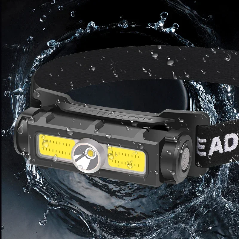 XPG+COB strong light headlight fishing running headlight with magnet built-in battery power display