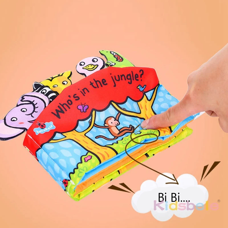 Libros suaves para bebés con sonido arrugado, libro de tela con cola de Animal para niños pequeños, juguete de desarrollo sensorial, libro de tela de Aprendizaje Temprano